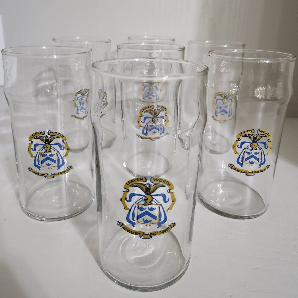 Vintage U.S. Army Fort Leavenworth KS Drinking Glasses. Set 7